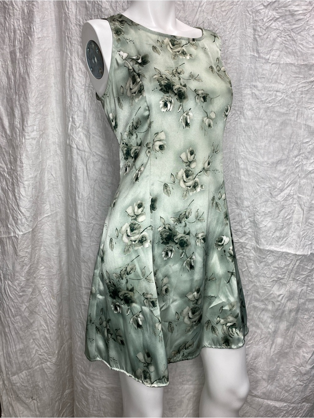 Vintage 90s Boho Baby Doll Floral Mint Satin A-Line Dress